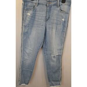 ANN TAYLOR LOFT Sz 10 30" CURVY SKINNY CROP Light Wash Denim Cropped Leg Accents